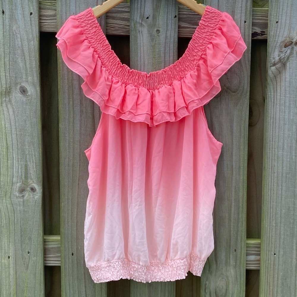 Lane Bryant Pink 🌸 Ombre Sleeveless Ruffled Top